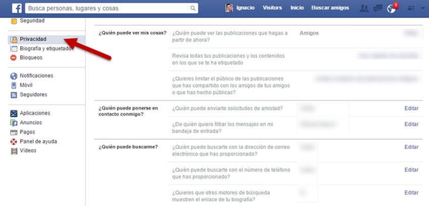 seguridad pagina facebook privacidad