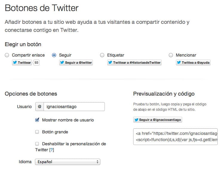 Socializa tu Página Web Botones, plugins y widgets oficiales de Twitter seguir