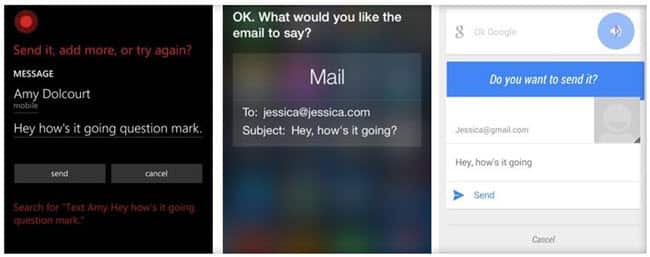 asistentes voz windows cortana android google now apple ios siri llamadas textos email