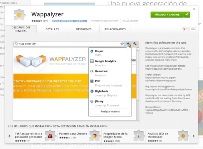 mejores herramientas detectar cms plantilla plugins pagina web wappalyzer