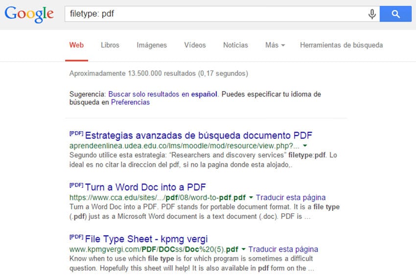 como buscar en google filetype