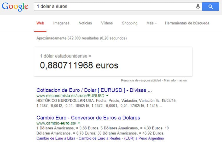 trucos buscar en google conversion divisas