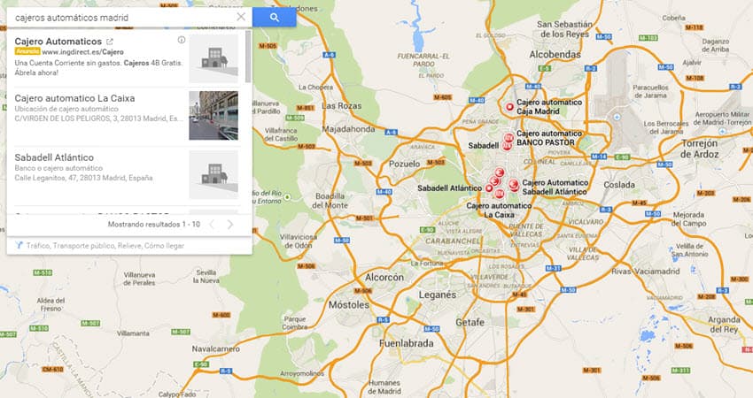 trucos google maps buscar cajeros automaticos