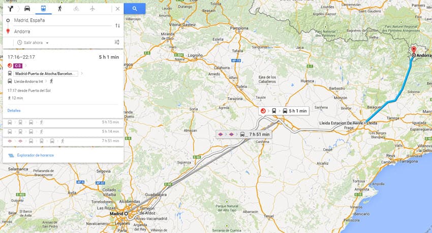 trucos google maps horario transporte publico
