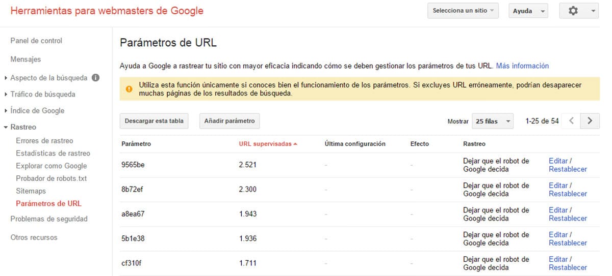 tutorial google webmaster tools rastreo parametros url