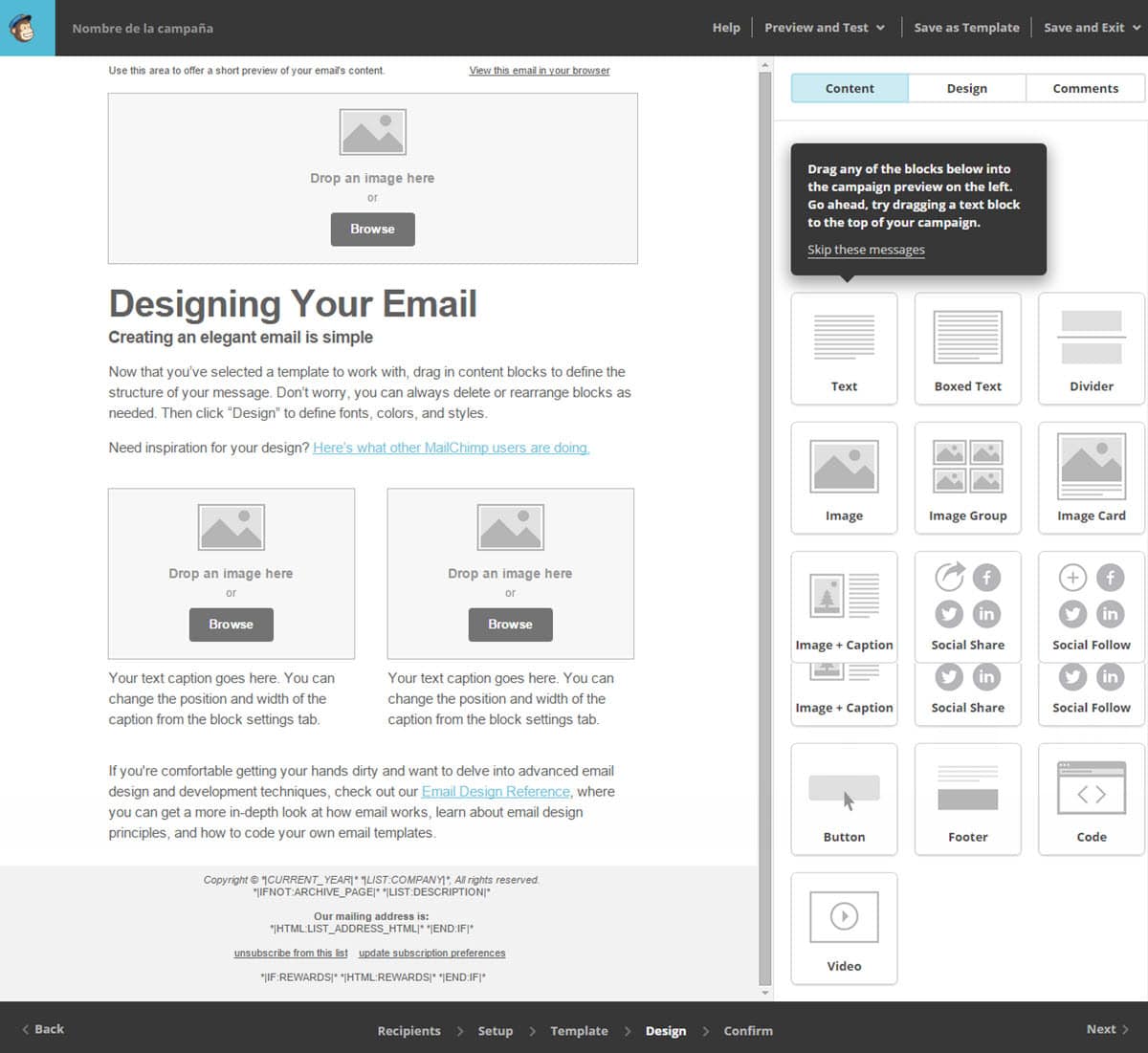 tutorial mailchimp crear campaña diseño newsletter