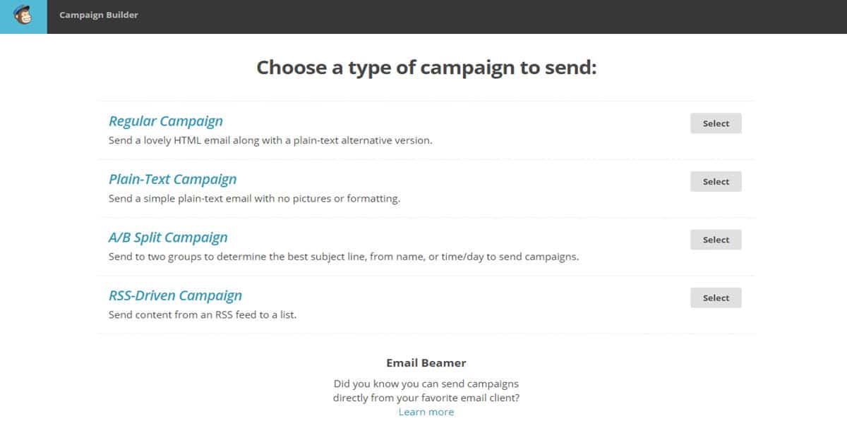 tutorial mailchimp crear campaña elegir tipo campaña