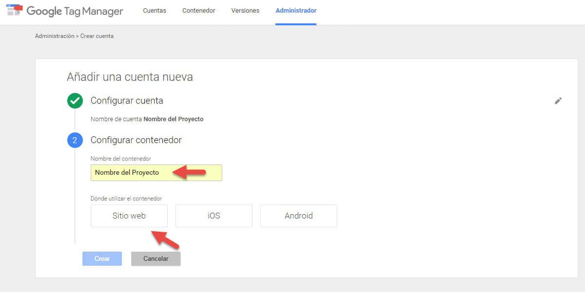 tutorial google tag manager añadir cuenta nueva