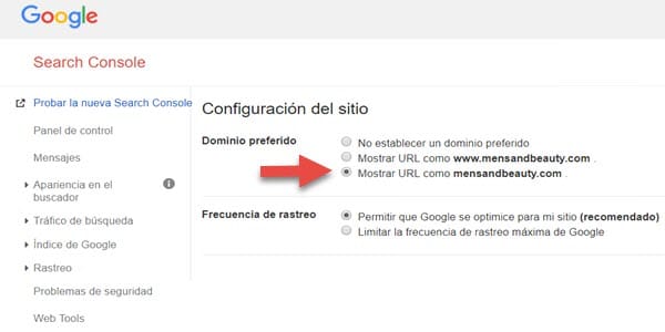 tutorial google search console configuracion preferencias dominio preferido