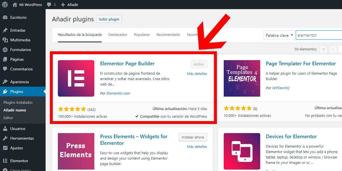 tutorial elementor page builder buscador plugins