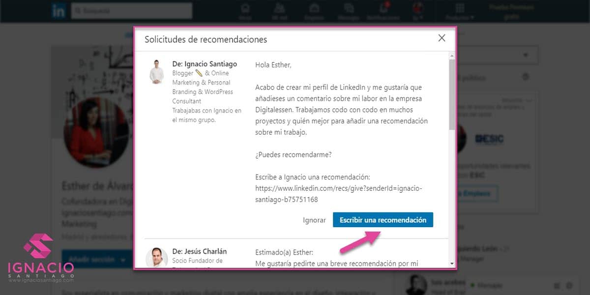 como configurar cuenta linkedin español aceptar recomendacion