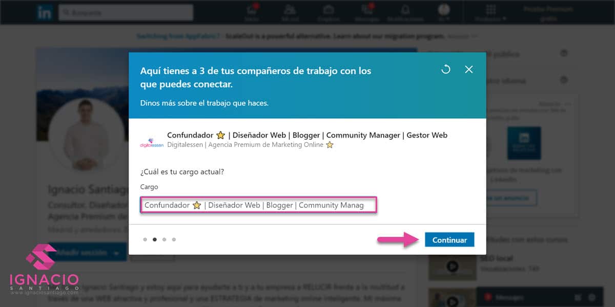 como configurar cuenta linkedin español añadir seccion experiencia laboral cargo actual