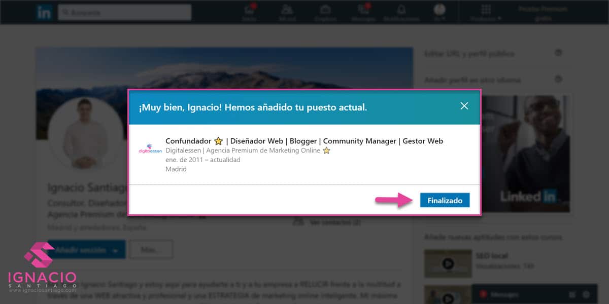 como configurar cuenta linkedin español añadir seccion experiencia laboral exito