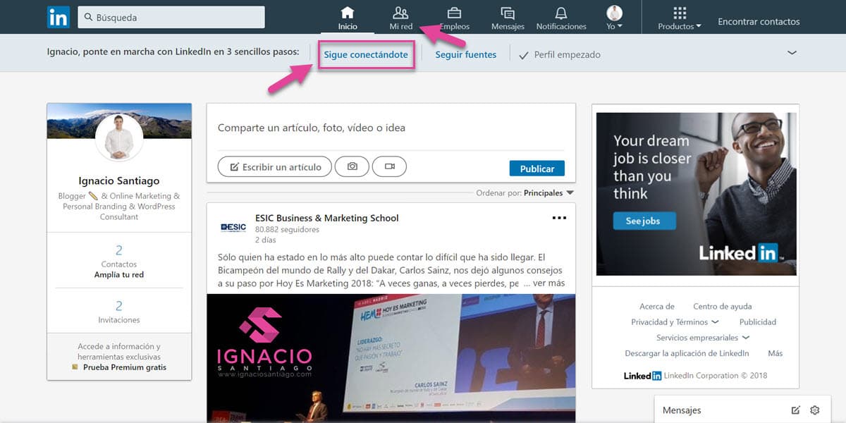 como configurar cuenta linkedin español aumentar red contactos conexiones
