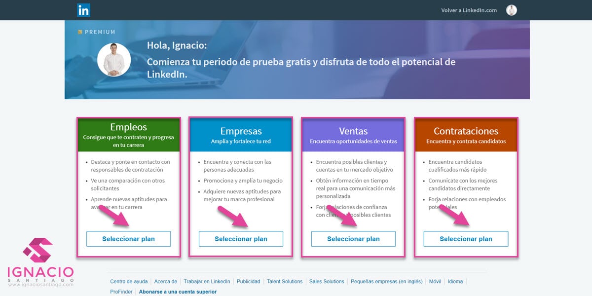 como crear cuenta linkedin premium español elegir suscripcion