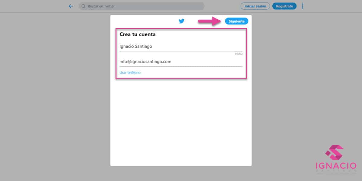 como crear cuenta perfil twitter español nombre telefono