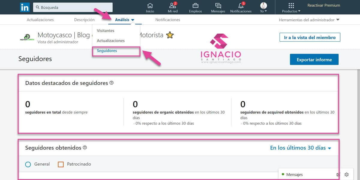 como crear pagina empresa linkedin español vista administrador analisis seguidores
