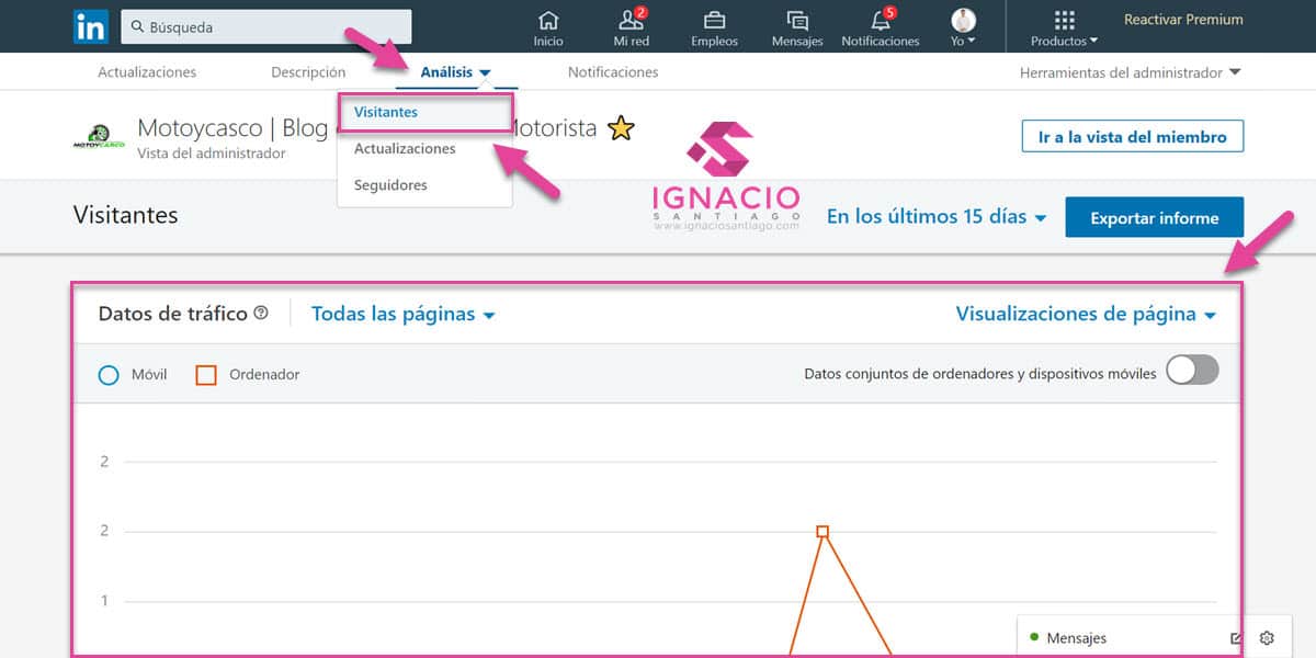 como crear pagina empresa linkedin español vista administrador analisis visitantes