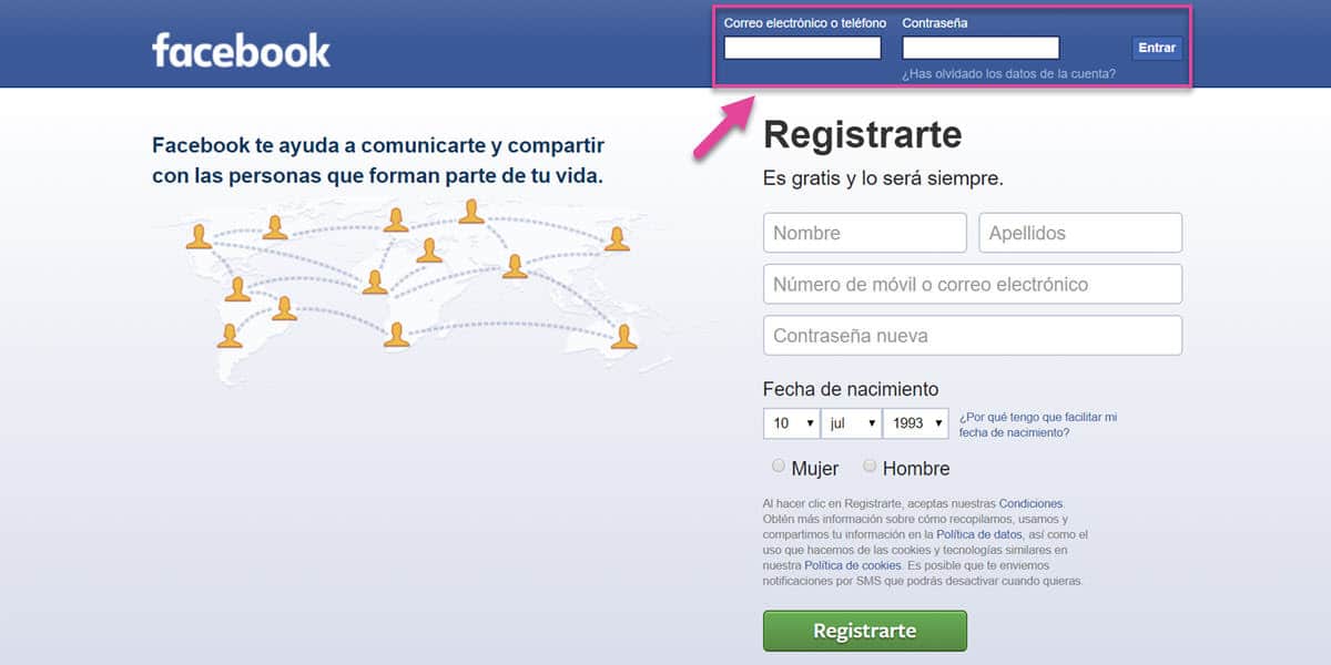 como iniciar sesion cuenta personal perfil facebook español navegador recordar contraseña