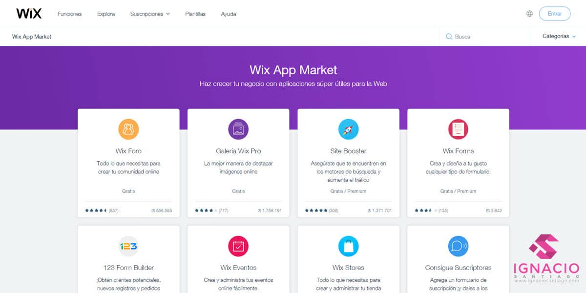 mejores apps app market wix crear pagina web gratis