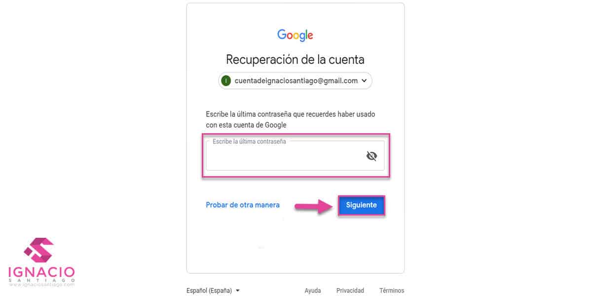 como recuperar restablecer contraseña cuenta google correo electronico gmail español informacion seguridad