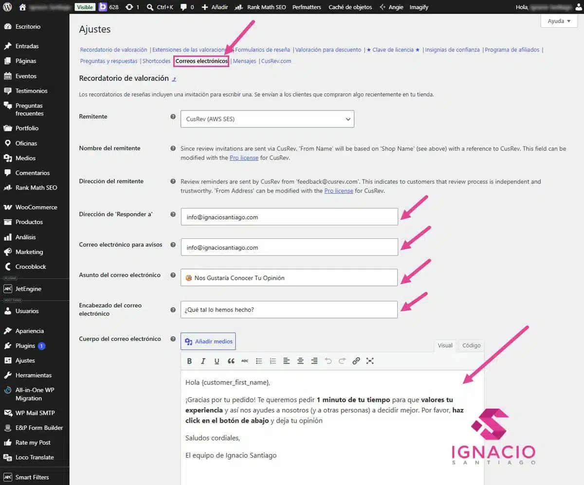 plugin customer reviews for woocommerce configuracion email